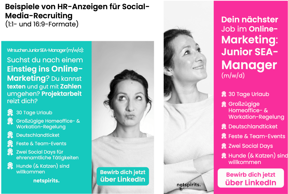 Beispielanzeigen für Recruiting auf Social Media