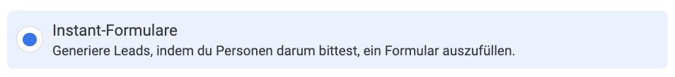 Auswahl des Instant-Formulars für HR-Werbekampagnen auf Meta