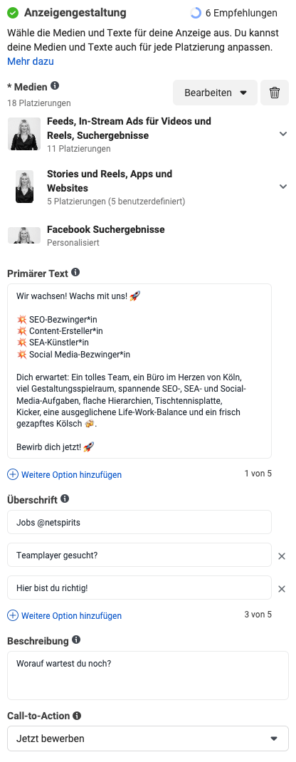 Aufbau einer HR-Werbeanzeige auf Meta