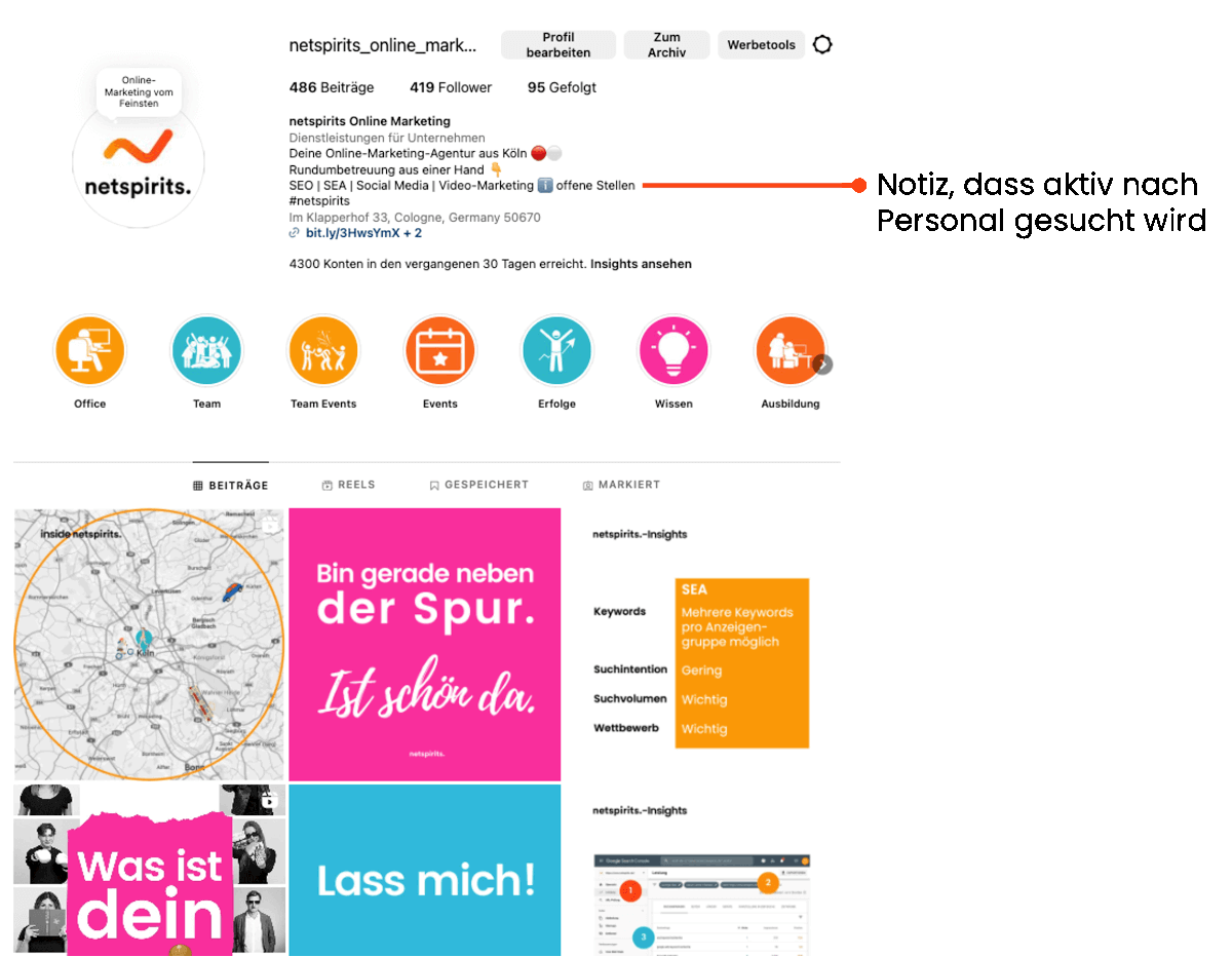 Anpassung des Instagram-Profils für Recruiting-Zwecke